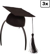 3x Afstudeerhoedje mini op hoofdband - geslaagd afgestudeerd slagen school diadeem hoofddeksel diploma master