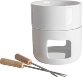 Gusta - Mini fonduesetje wit - Theelichtje als hittebron - Aardewerk - Warmhoudschaal - 250ml - 10 x 12 cm