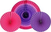 Cool 2 Party - Honeycombs - paars - roze - 1x 50 cm 2x 30 cm - decoratiewaaier - papieren waaier - versiering - feest - verjaardag - incl. paperclips