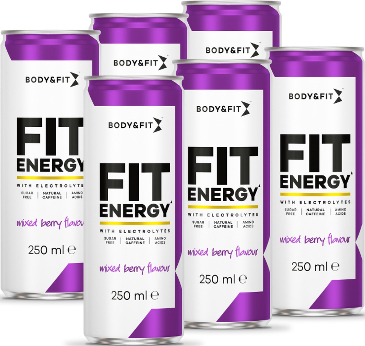 Goedkoopste Body & Fit FIT Energy Drink - Mixed Berry - 6 Blikjes - Hypotone Sportdrank met Elektrolyten en BCAA - 1500 ml
