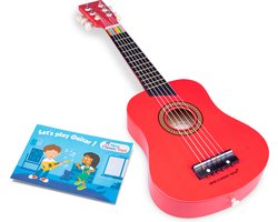 New Classic Toys® Houten Speelgoedgitaar met Draagriem - Rood - Speelgoedinstrument - Mijn eerste Gitaar Inclusief Muziekboekje - Speelgitaar voor Kinderen - Vanaf 3 jaar