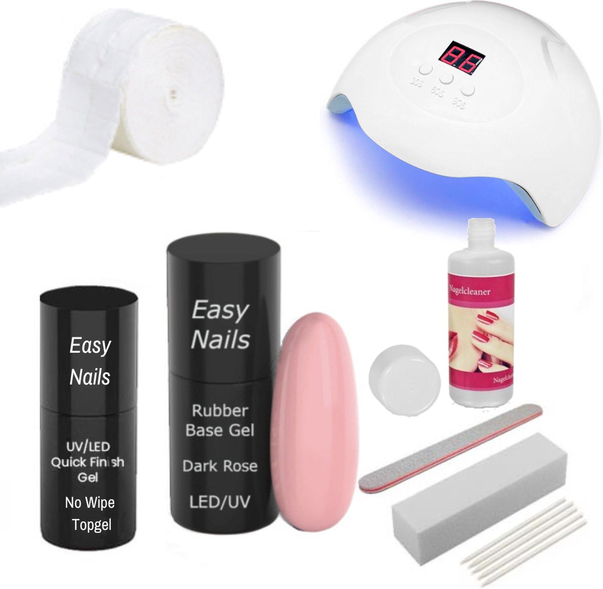Easy Nails Rubber Base Gellak Starterspakket – Set voor Gelnagels – Dark Rose – Rubber Base Gel – Inclusief Nagellamp (LED)