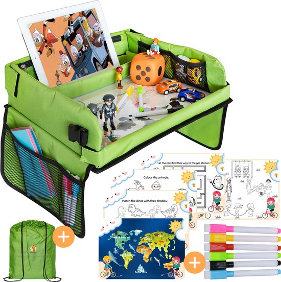 Qualita® Table de Voyage pour Enfants Vert - Porte Tablette Voiture - Table  de Voiture