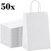 50 x papieren draagtassen Van Witte Kraftpapier Met Gevlochten Oren 18x8x22cm/ Kraft Papieren Tasjes Met Handvat/ Cadeautasjes met gedraaid handgrepen / Zakjes/