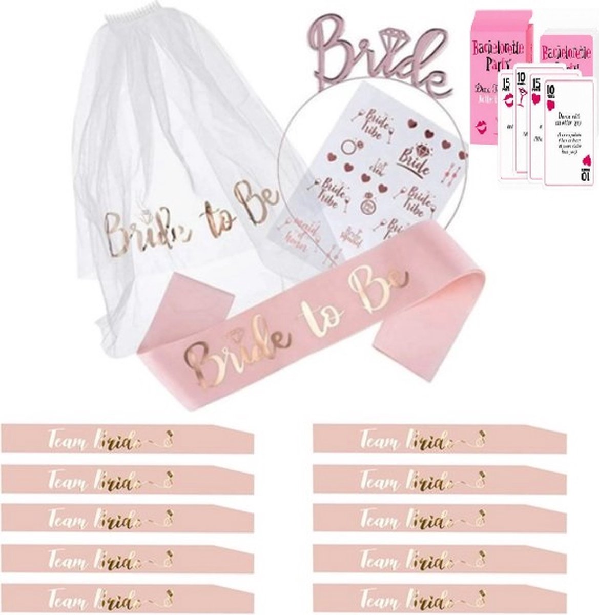 Bride to be 33-delig feestpakket Vrijgezellenfeest vrouw - Team bride - Bride to be sjerp - Bride to be sluier - Vrijgezellenfeest met het hele bride team - Team bride sjerp - Bride to be 11 personen — afbeelding 3