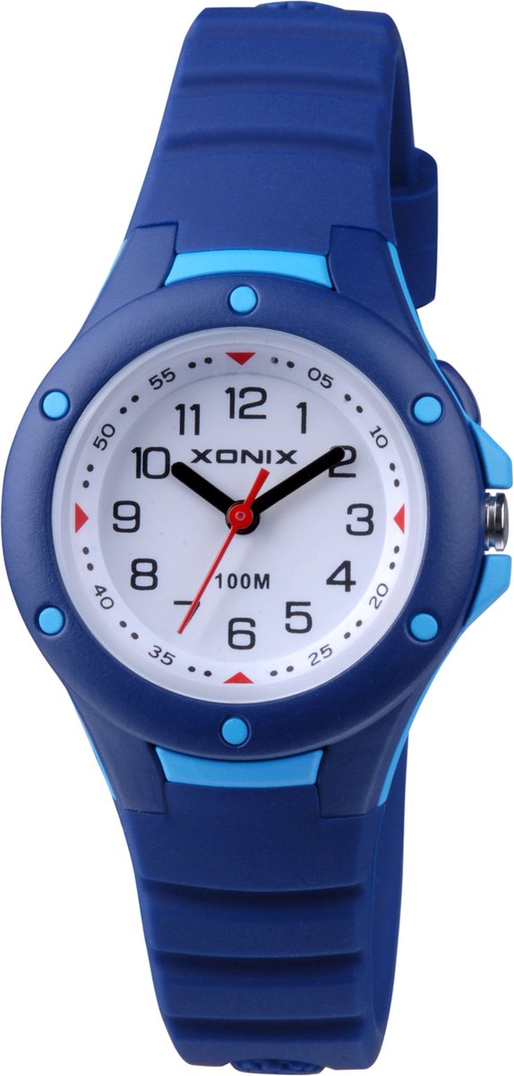 Xonix ABD-006 - Horloge - Analoog - Kinderen - Unisex - Siliconen band - ABS - Cijfers - Waterdicht - 10 ATM - Donkerblauw - Lichtblauw