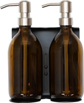 Porte-pompe à savon Acier inoxydable Zwart avec Distributeurs de savon | Double | 500ml d'argent