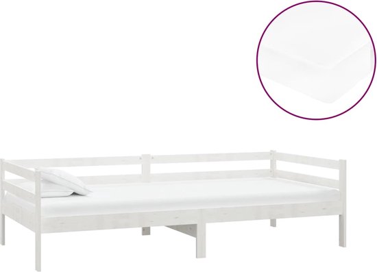 vidaXL - Slaapbank - met - matras - massief - grenenhout - wit - 90x200 - cm