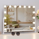 FENCHILIN Grote Hollywood Vanity Spiegel met Lichten 360° Swivel Tabletop Metaal Wit 65*49 cm