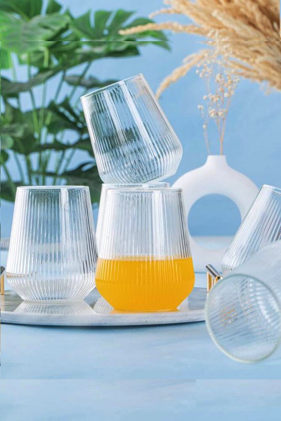 Happy Home Geribbelde glazen, drinkglazen, set van 4 stuks, waterglazen