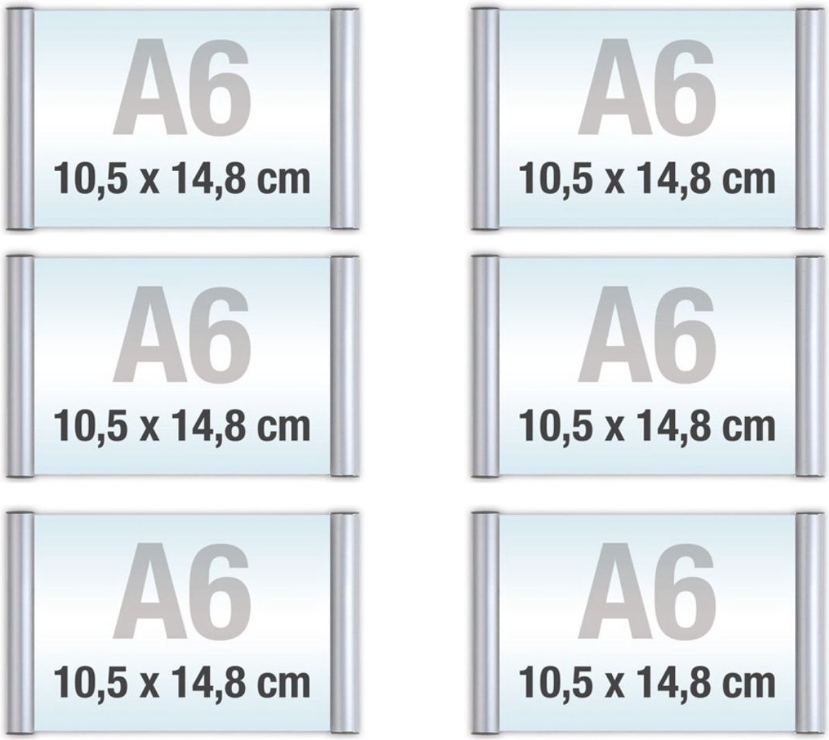 6 pack A6/Bewegwijzeringsborden met Klikprofiel /formaat 10,5x 14,8cm/wegwijs bordjes/aluminium deurbordjes/naambordje kantoor/route bordje/aanwijs bordje/zelfklevend/verwijs bord/ informatie bord.