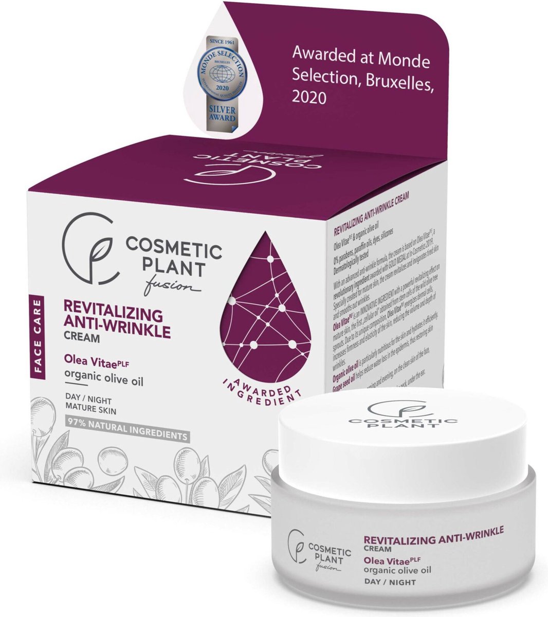 Cosmetic Plant Revitalizing Anti-Wrinkle Cream with Olea Vitae PLF and Organic Olive Oil 50 ml, Day/Night Cream, Mature Skin