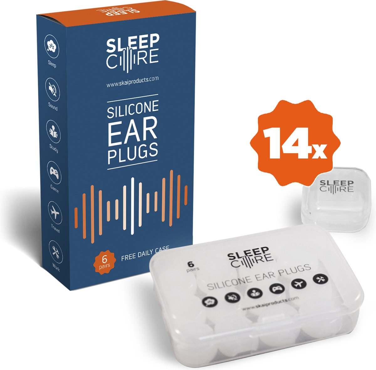 SleepCore® - 14x Slaap Oordopjes - Snurken - Siliconen Slaapoordoppen - Zwem Oordoppen - Slapen - Geluidsoverlast - Sound Plugs - Anti Snurk - Slaaphulp - Geluid Studeren Gehoorbescherming Earplugs Lawaai Waterdicht Hoge demping Kneedbare Geluiddicht - SleepCore