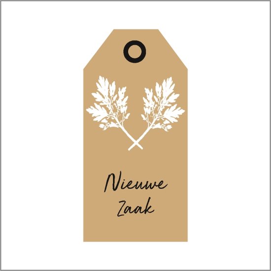 Carte Cadeau - "Nieuwe Business" - Carte Fleur - Etiquette Fleur - Kraft Brun - 10 x 5 cm - 20 pièces - Avec Perçage
