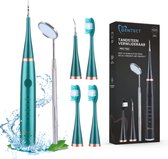 Tandsteen verwijderaar elektrisch Dentect – tandenborstel opzetstukken - tandarts spiegel - 5 standen - Groen