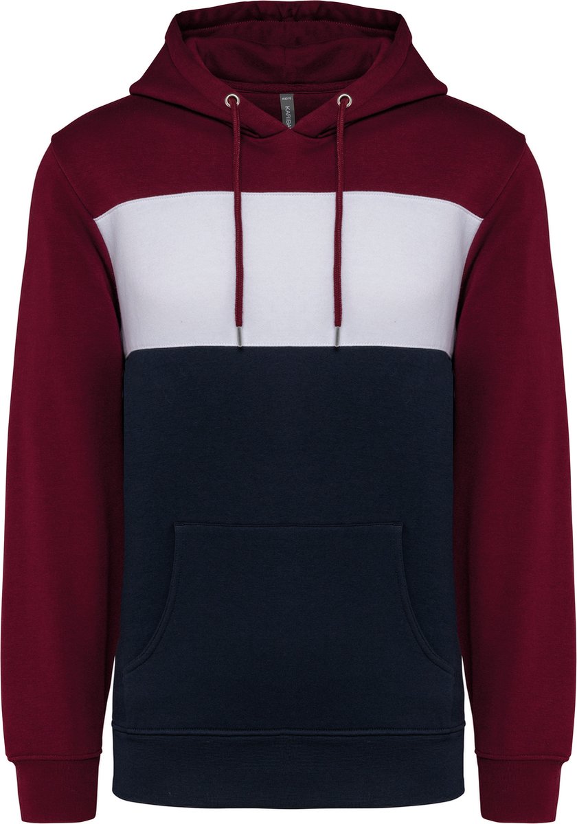 Kariban Driekleurige unisex sweater met capuchon K4016 - Wine / White / Navy - XL