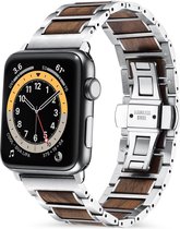 Bracelet Strap-it adapté à Apple Watch - bracelet acier/bois - argent/marron - Taille: 42 - 44 - 45mm