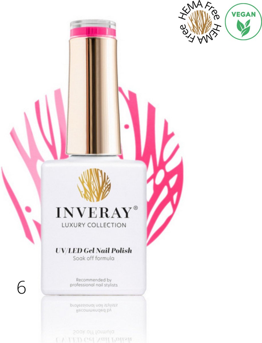 Inveray Gellak - UV/Led - Gel polish Nr. 6 - Charm - Professionele gellak ook voor thuis - HEMA 12 free - Vegan - Manicure - Nagelstylist - Roze nagellak - Nagels