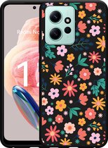 Cazy Hoesje Zwart geschikt voor Xiaomi Redmi Note 12 4G Always have flowers