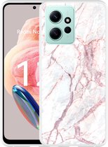 Cazy Hoesje geschikt voor Xiaomi Redmi Note 12 4G White Pink Marble