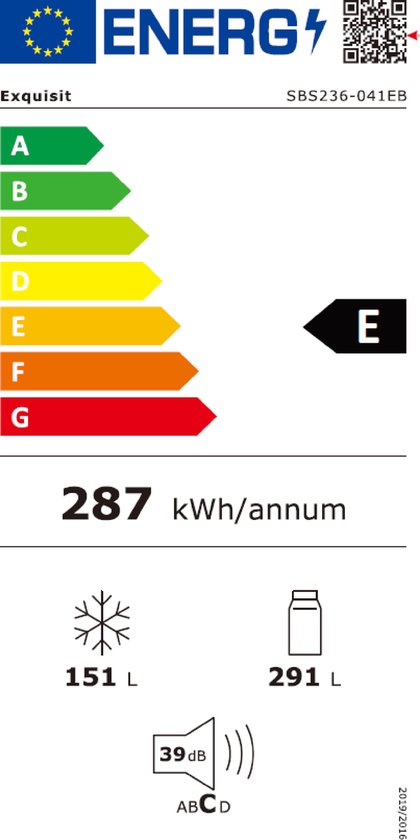 Exquisit SBS236-041EB - Amerikaanse koelkast - Total No Frost - Met Display - 5 Jaar Garantie - 442 Liter - 40 dB - Super Freeze functie - Zwart
