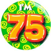 Button 75 Jaar - Button met speld (55mm) - Leeftijd badge - 75 Jaar versiering - Accessoires - Rozet I'm 75 - Verjaardag jongen / meisje / man / vrouw - Button 75 Jaar