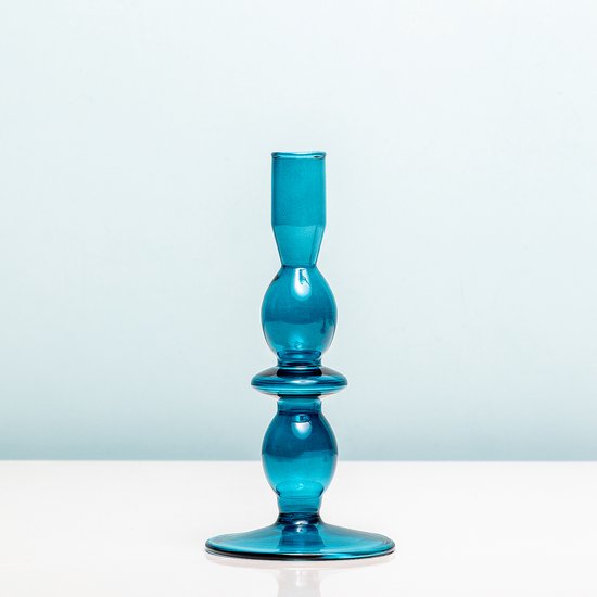 Kaarsenhouder Kandelaar Glas  | Dark Blue | Blauw | Present Time | Medium