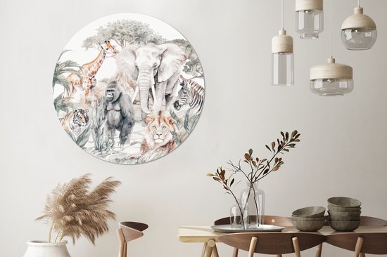 WallCircle - Papier peint cercle - Stickers muraux chambre d'enfant - Animaux - Jungle - Aquarelle - Enfants - Sticker mural - Décoration murale ronde - Sticker papier peint - Stickers muraux ronds - 120x120 cm - Stickers muraux - Sticker mural