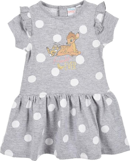 Disney Bambi - baby - jurk - voor meisjes - kraamcadeau - jurk met druksluiting, korte mouwen, bamboe design - grijs - bamboe design - 4-6 Maanden