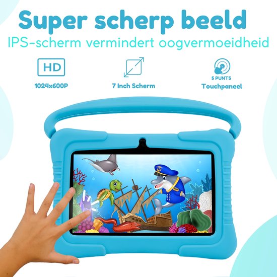 GØDLY® Kindertablet - Tablet - 7 Inch - 2023 model - Android 10.0 - Langdurig gebruik - Kids Proof - 16GB - Kindertablet vanaf 3 jaar - Kinder Tablet - Gratis Beschermende Hoes - Blauw