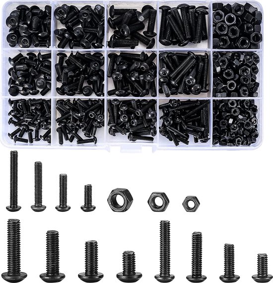 Foto: 500 delige zwarte binnenzeskant schroeven en moeren set m3 m4 m5 formaten