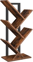 Boekenplank, 4-laags staand rek, houten dvd-rek boomvormig metalen rek voor woonkamer studeerkamer kinderkamer vintage bruin