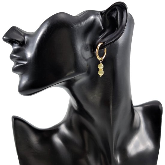 ∅19mm Boucles d'oreilles Femme - Natuursteen Oeil de Chat Jaune - Acier Inoxydable Plaqué Or - Boucles d'oreilles avec Pendentifs Perles