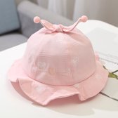 Zomerhoedje /Vissershoedje Baby - Met print en strikje - 42-44 cm omtrek - Roze