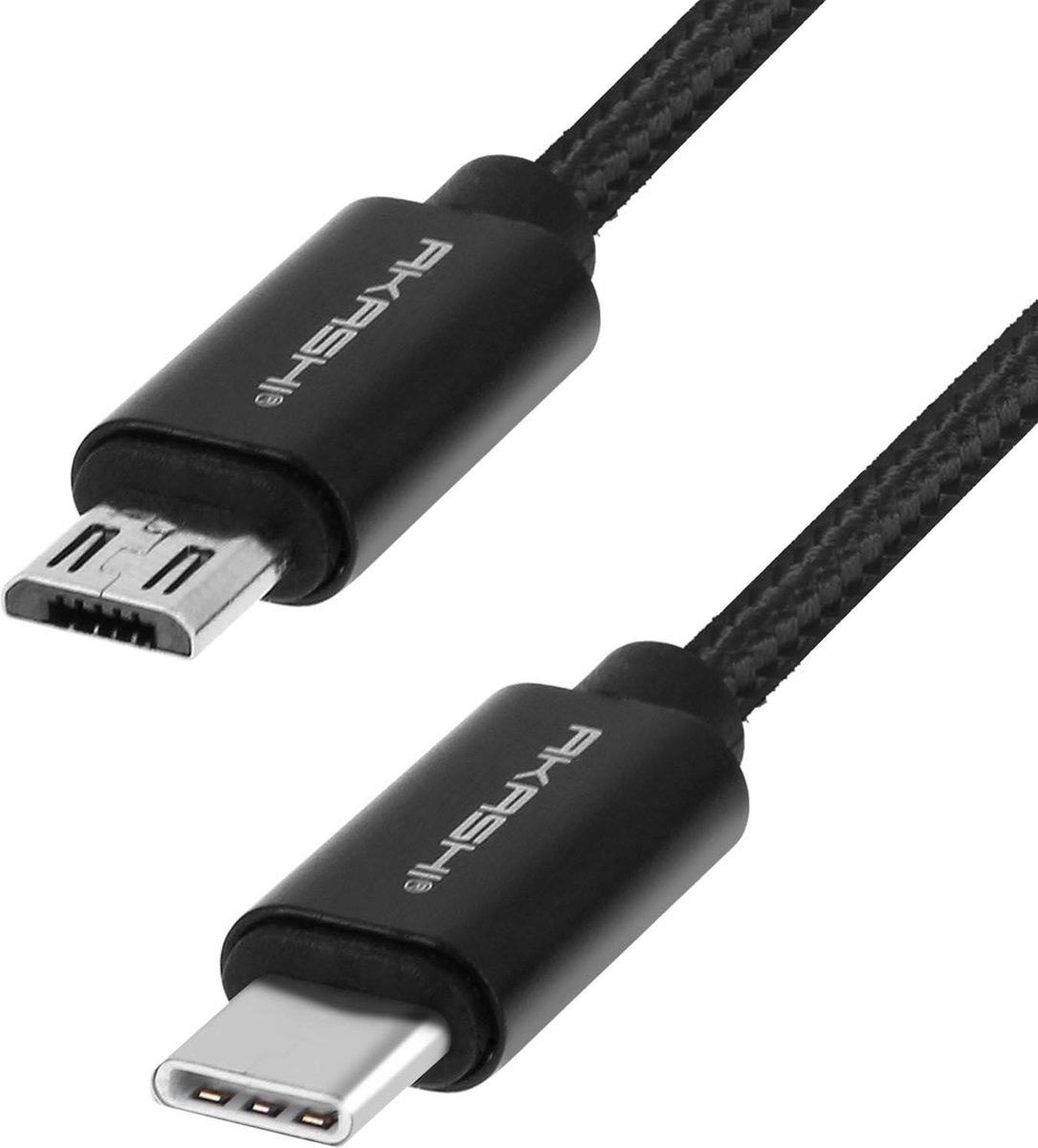 Akashi, USB-kabel Geschikt voor Micro USB USB type C naar Micro-USB-aansluiting, Zwart
