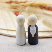Bruidspaar - pegdolls - houten poppetjes - koppel - bruiloft - huwelijk cadeau - wedding