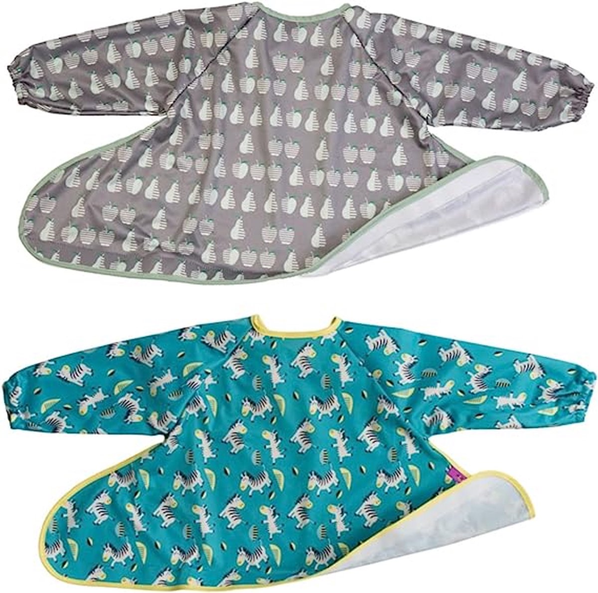 Goedkoopste Baby slabbetje met lange mouwen, 2 stuks, wortel/appel-design, waterdichte slabbetjes, afwasbaar, pasvorm verstelbaar, lang slabbetje, bijpassend dienblad