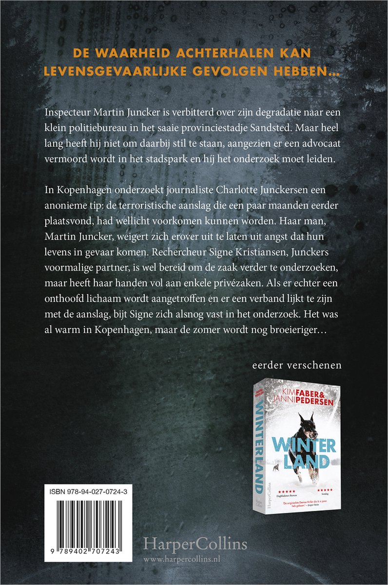 Boekomslag van 'Winterland' met een donkere achtergrond en tekst over een vermoorde journalist.