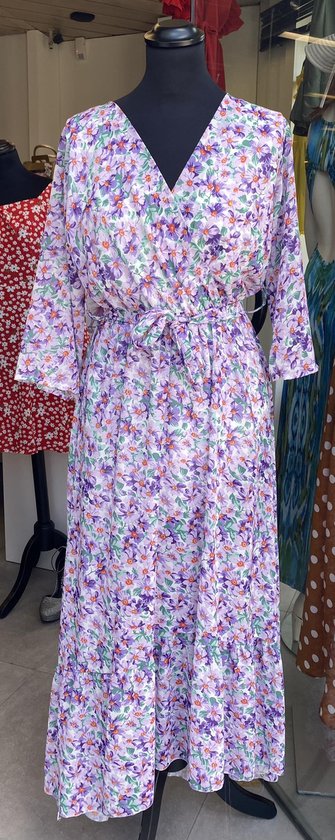 Mooie paarse maxi jurk met bloemen - one size (38-42)