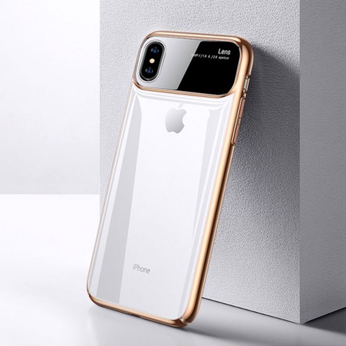 Apple iPhone X/XS TOTU Magic Mirror/ gehard TPU beschermhoes kleur transparent met gouden randen + gratis screenprotector
