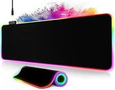 Gaming muismat XXL 800 x 300 mm RGB muismat groot met 14 verlichtingsmodi, 7 led-kleuren, genaaide randen, waterdicht, antislip, voor gaming, pc, laptop, verbeterde precisie, volledig zwart