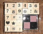 stempelset hout - cijfers en leestekens - 22-delig houten stempels - goud/zwart inktkussen - nummers hart