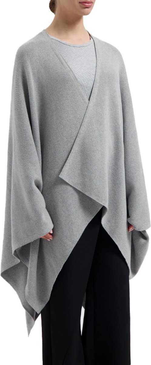 Yumeko poncho gebreid katoen grijs melange