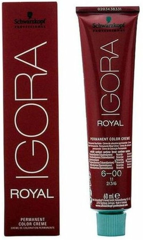 Doos en tube Igora Royal permanente haarkleurcrème in 6-00, 60 ml.