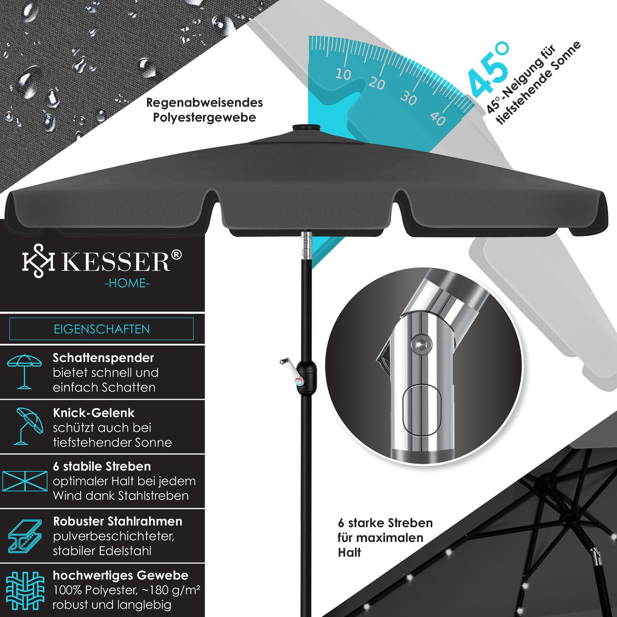 Doppler parasol voor de tuin Jack 250cm in naturel I Ronde parasol voor balkon & terras I Opvouwbare parasol I Balkonparasol I Parasol met zwengelfunctie I Tuinparasol met zwengelfunctie