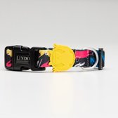 Lindo Dogs - Enjoy - Luxe halsband hond - Geel en roze - S - (30 - 44 cm x 1,5cm)