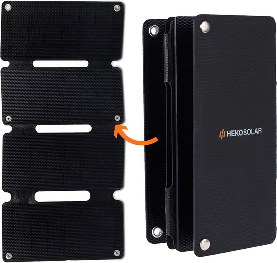 HEKO Solar® Solar Panel Unfold 15 - Opvouwbaar - Draagbaar Zonnepaneel - 15W - Werkt Met Powerbank - Noodpakket - Solar Panel Op Zonne-energie - Outdoor - Geschikt voor Samsung S21/S22/S23/S24 - Geschikt voor Iphone 12/13/14/15
