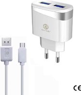 Oplader Rico Vitello, thuislader 2,4A en kabel 1 meter wit, Micro USB kabel, travel charger , CE certificate