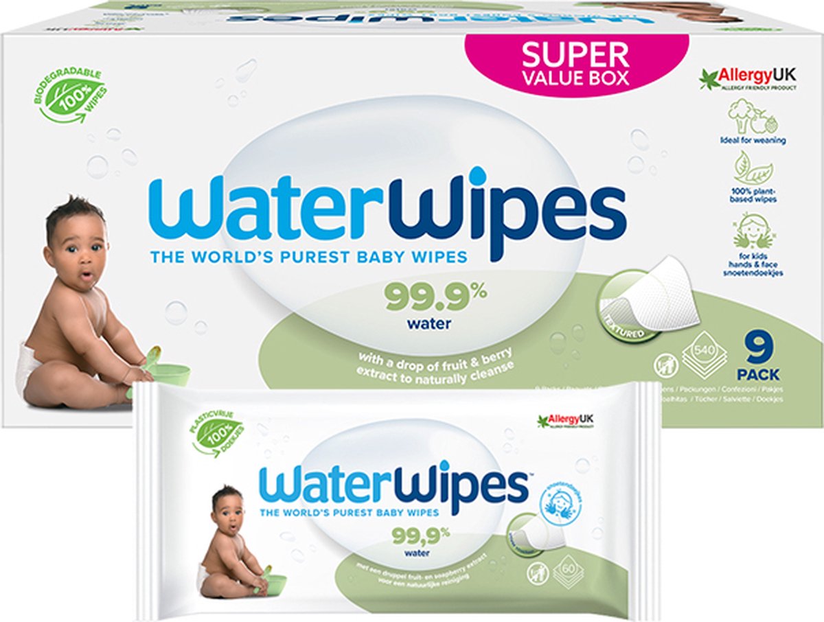 WaterWipes Snoetendoekjes - 9 x 60 toetenvegers - 540 doekjes - WaterWipes