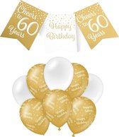 Paperdreams Luxe 60 jaar/Happy Birthday feestversiering set - Ballonnen & vlaggenlijnen - wit/goud